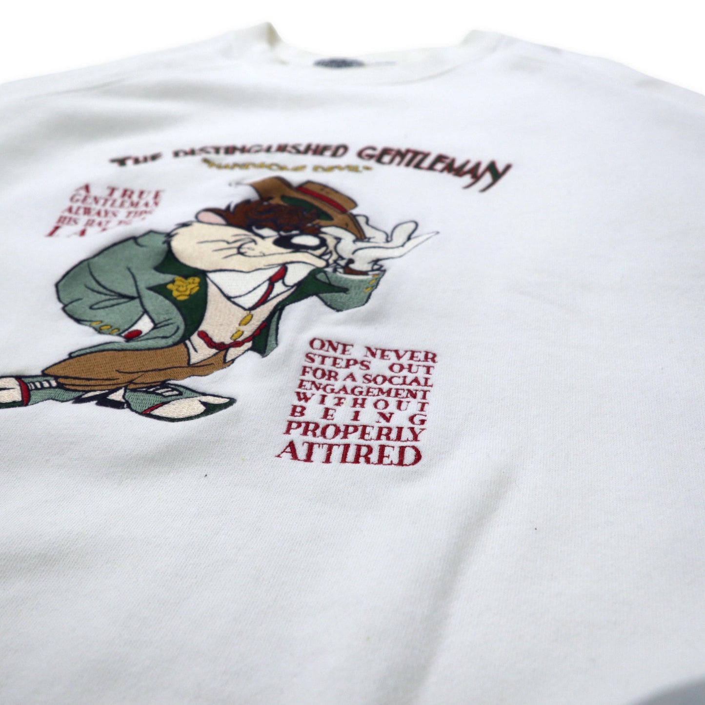 ACME CLOTHING × Warner Bros. 90年代 ルーニーチューンズ キャラクター 刺繍 スウェット L ホワイト コットン LOONEY TUNES