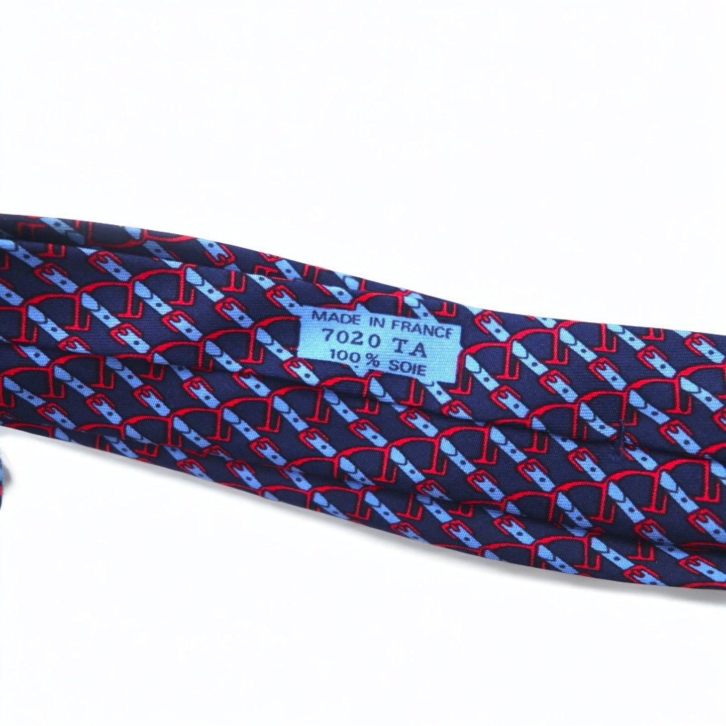 HERMES フランス製 ネクタイ ネイビー シルク 総柄 ストライプ ベルト 7020 TA