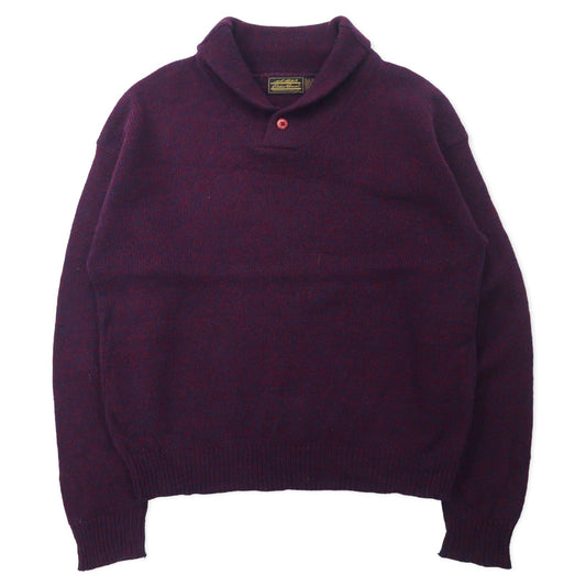 Eddie Bauer USA製 90年代 ショールカラー ニット セーター XL パープル ウール 黒タグ ビッグサイズ