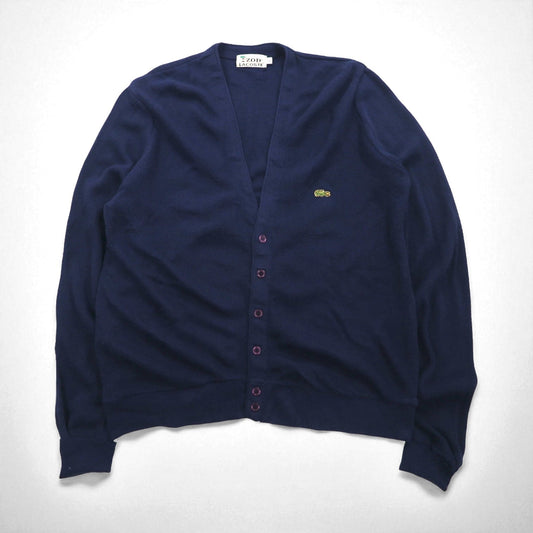 IZOD LACOSTE 70年代 糸巻きタグ アクリルニット カーディガン L ネイビー ワンポイントロゴ