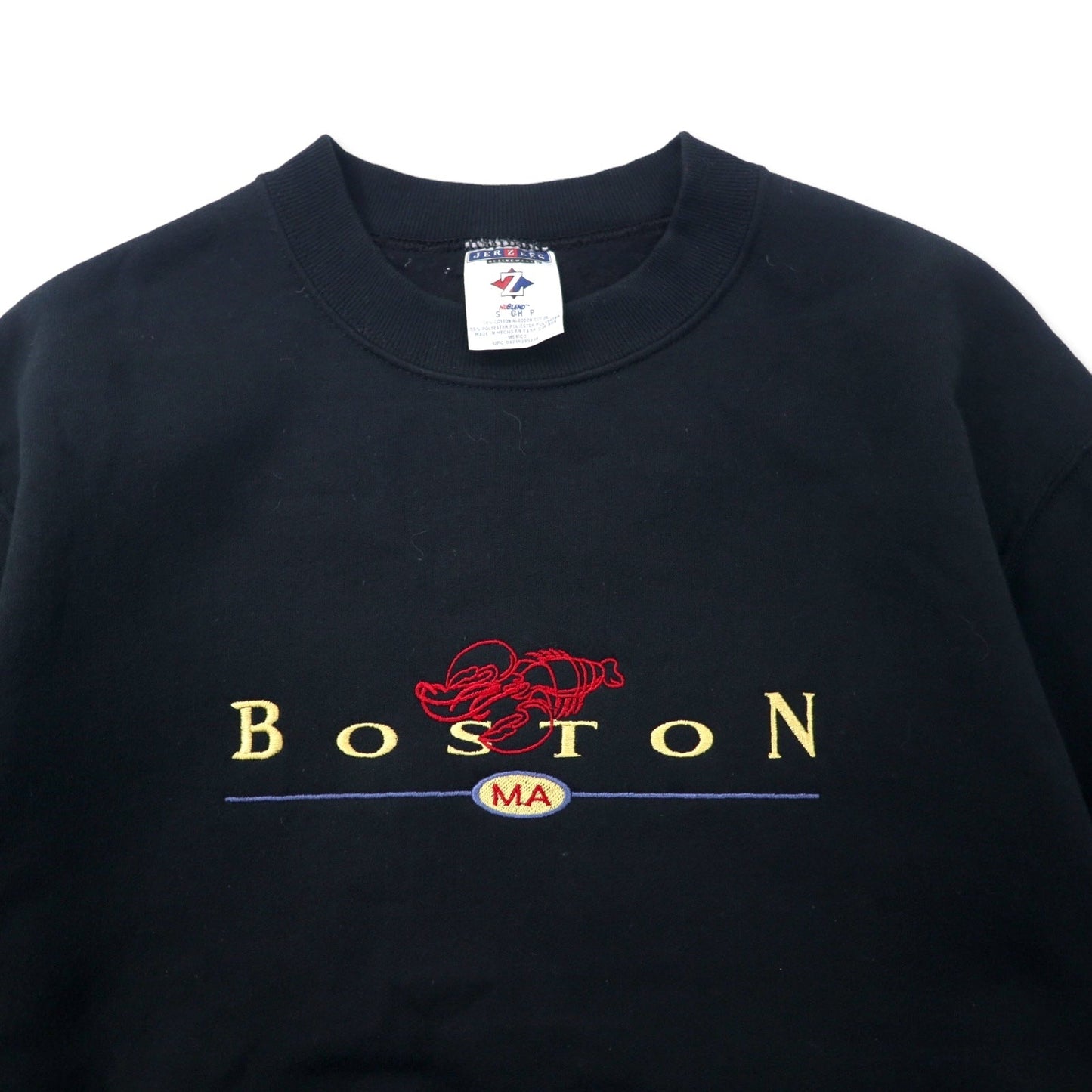 JERZEES 90年代 カレッジ刺繍 スウェット S ブラック コットン 裏起毛 BOSTON メキシコ製