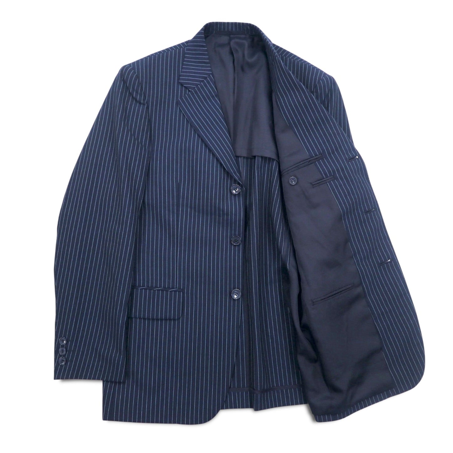 IASON TOKYO ( SADA ) 3B スーツ セットアップ L ネイビー ストライプ ウール センタープレス