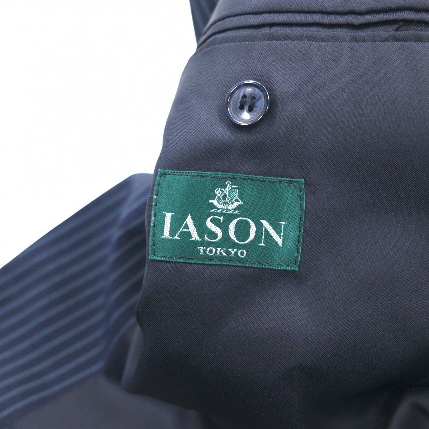 IASON TOKYO ( SADA ) 3B スーツ セットアップ L ネイビー ストライプ ウール センタープレス