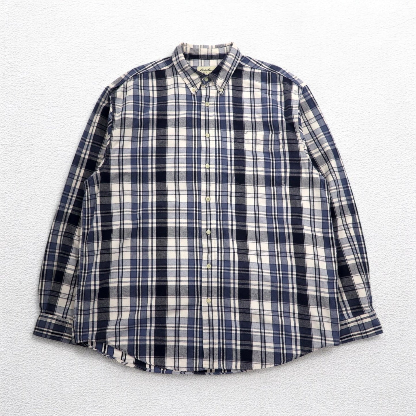Eddie Bauer 90年代 ボタンダウン フランネルシャツ XL ホワイト ネイビー チェック コットン