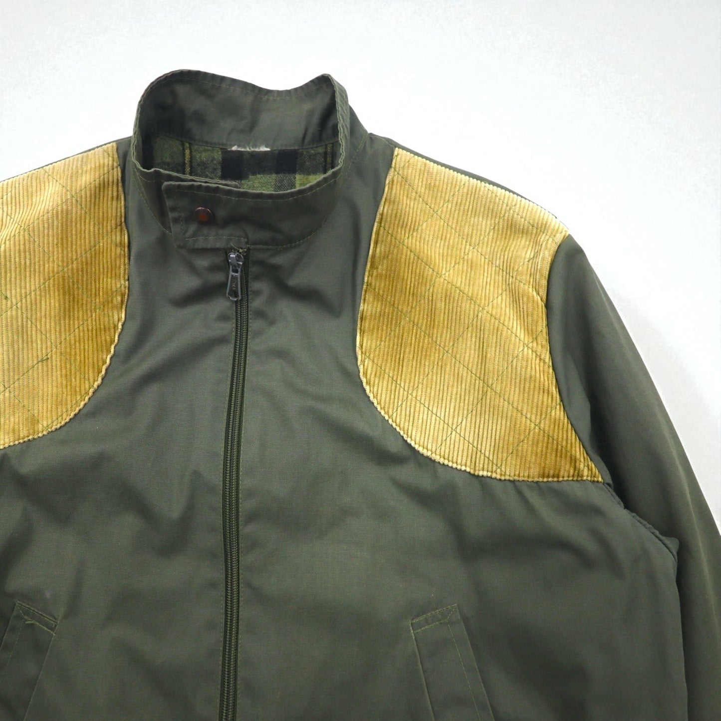 COLAMTISS 70年代 フランス製 コーデュロイ切替 ハンティングジャケット L カーキ DMCジッパー ユーロワーク