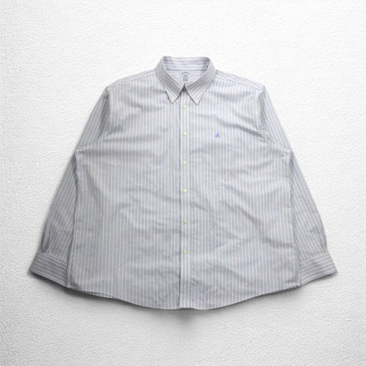 Brooks Brothers オックスフォード ボタンダウンシャツ 2XL ブルー ホワイト ストライプ ワンポイントロゴ