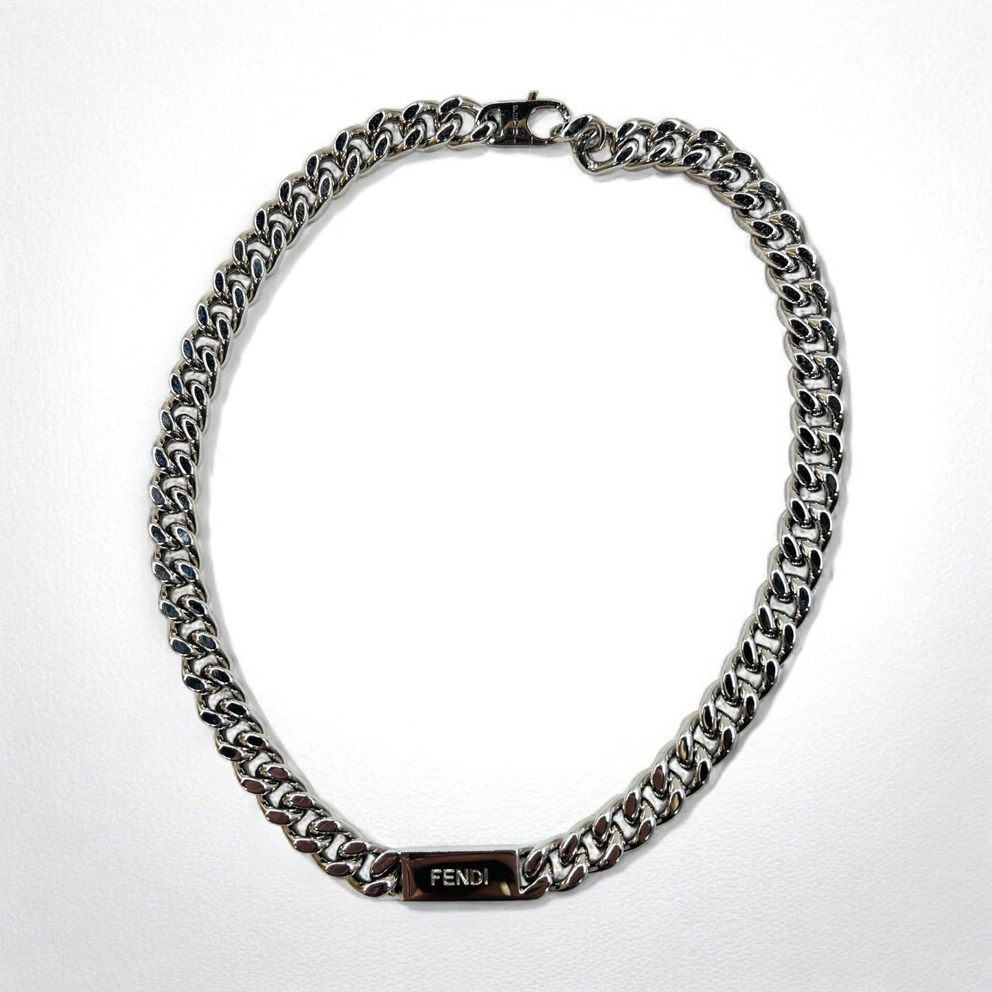 FENDI メタル チェーンネックレス シルバー 喜平 バゲット リンク MP4722 イタリア製
