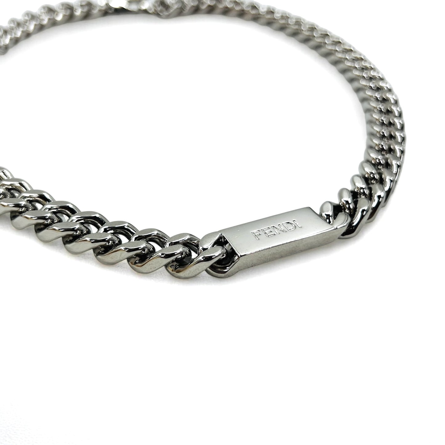 FENDI メタル チェーンネックレス シルバー 喜平 バゲット リンク MP4722 イタリア製