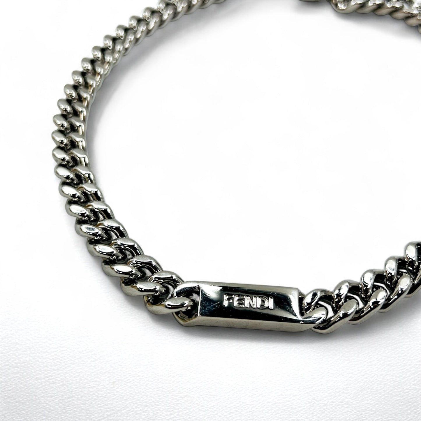 FENDI メタル チェーンネックレス シルバー 喜平 バゲット リンク MP4722 イタリア製