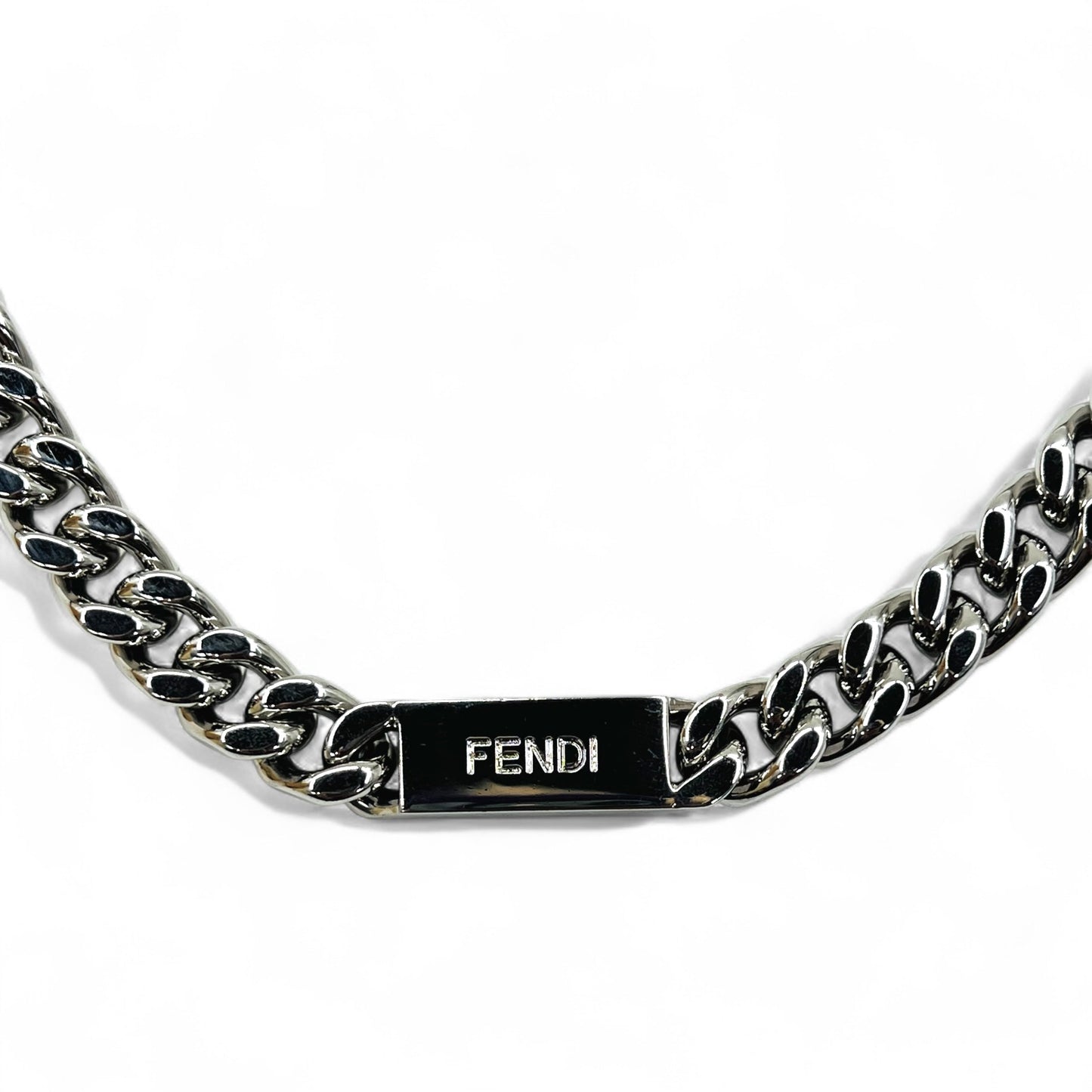 FENDI メタル チェーンネックレス シルバー 喜平 バゲット リンク MP4722 イタリア製