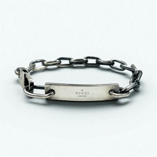 GUCCI ヴィンテージ ID シルバー チェーン ブレスレット SV925 ロゴプレート イタリア製
