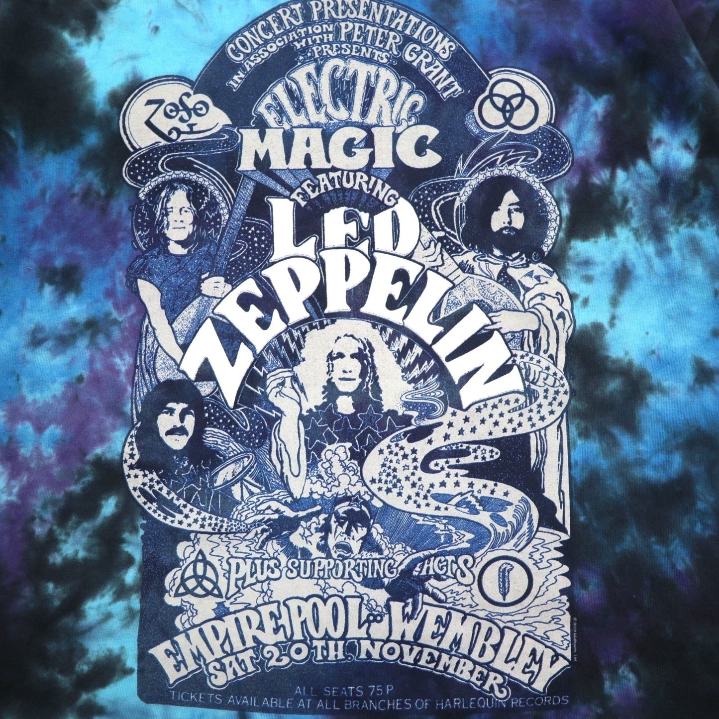 LED ZEPPELIN レッドツェッペリン ロック バンド Tシャツ バンT XL ブルー タイダイ ELECTRIC MAGIC 電気じかけの魔術師 LIQUID BLUE