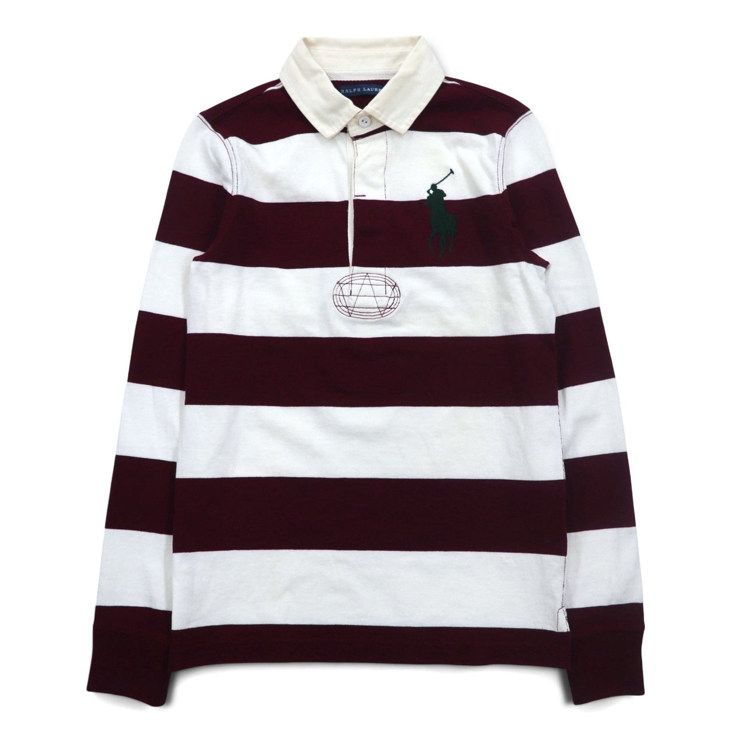 RALPH LAUREN ビッグポニー ラガーシャツ S ホワイト ボルドー ボーダー ナンバリング