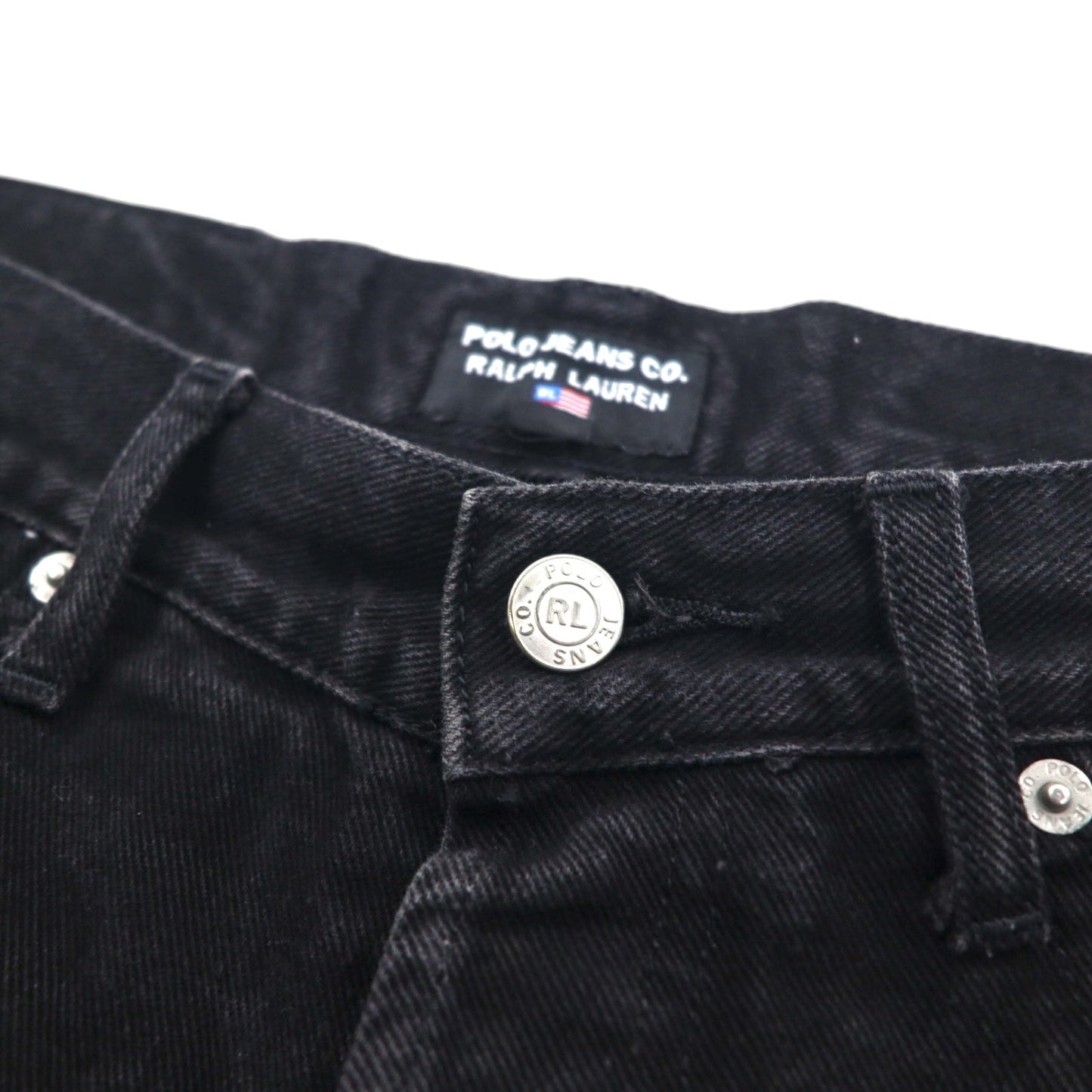 POLO JEANS CO. RALPH LAUREN 90年代 ストレート デニムパンツ M ブラック ボタンフライ レザーパッチ モロッコ製