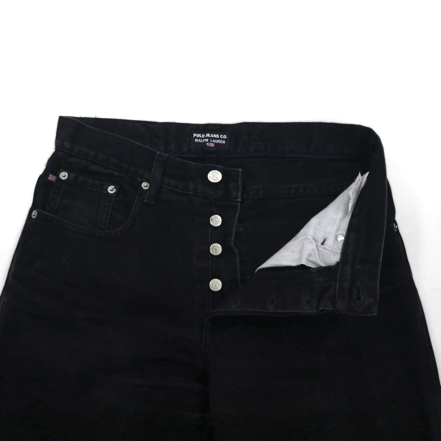 POLO JEANS CO. RALPH LAUREN 90年代 ストレート デニムパンツ M ブラック ボタンフライ レザーパッチ モロッコ製