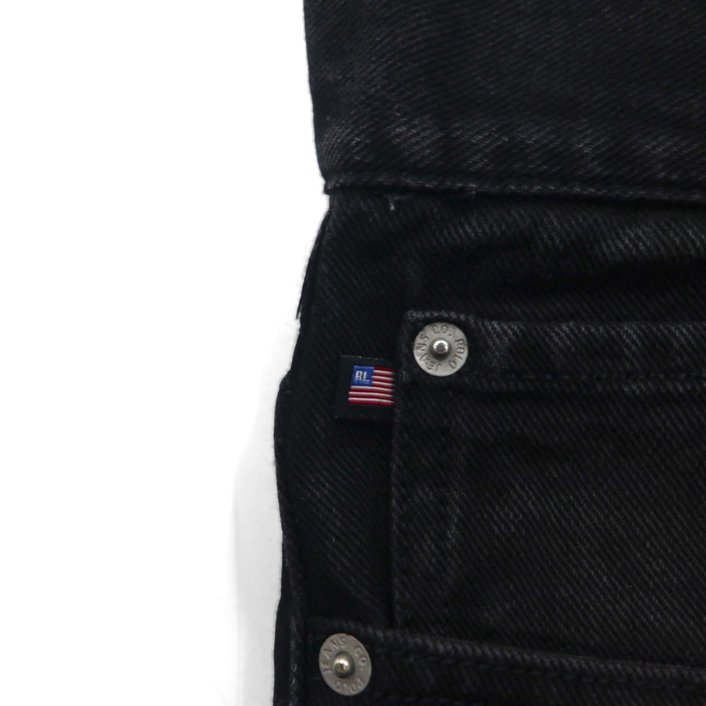 POLO JEANS CO. RALPH LAUREN 90年代 ストレート デニムパンツ M ブラック ボタンフライ レザーパッチ モロッコ製