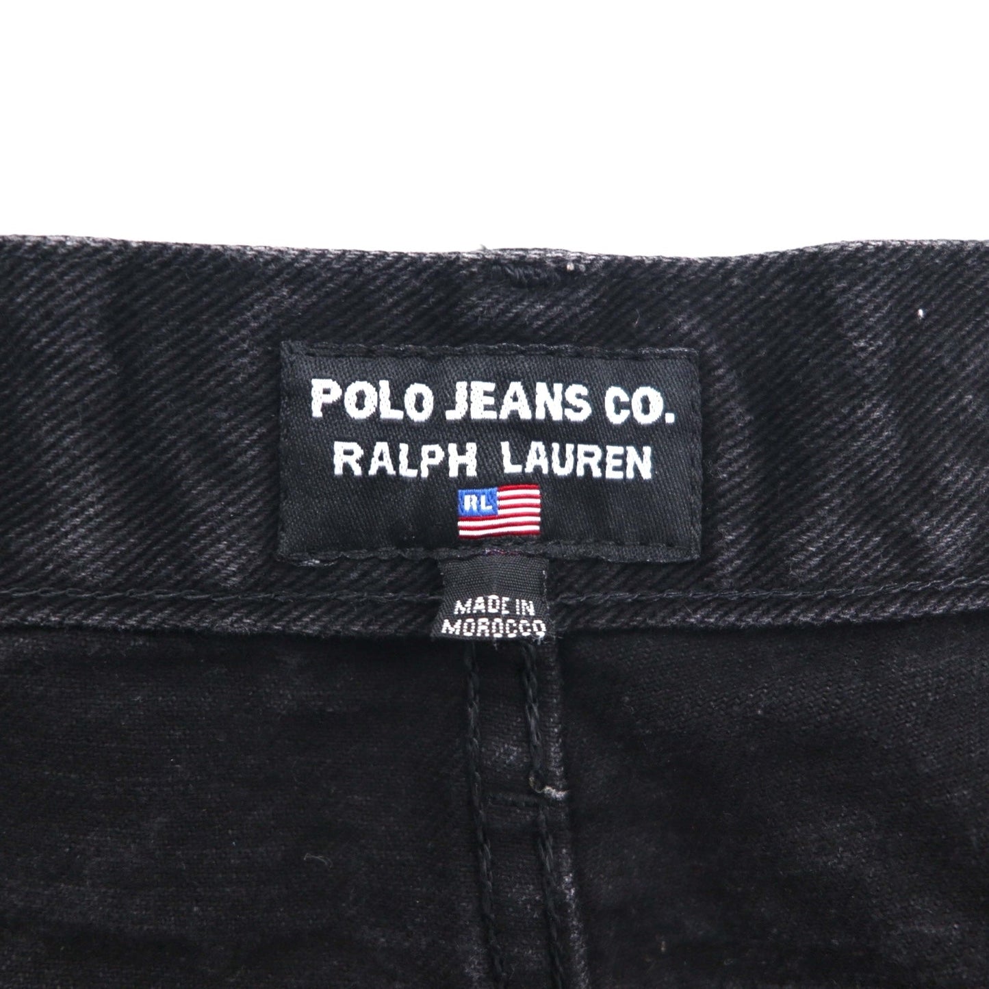 POLO JEANS CO. RALPH LAUREN 90年代 ストレート デニムパンツ M ブラック ボタンフライ レザーパッチ モロッコ製