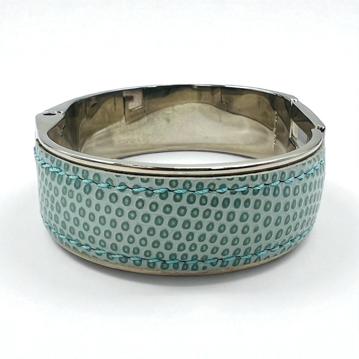 GUCCI リザード レザー Gロゴ ブレスレット バングル ブルー シルバー イタリア製