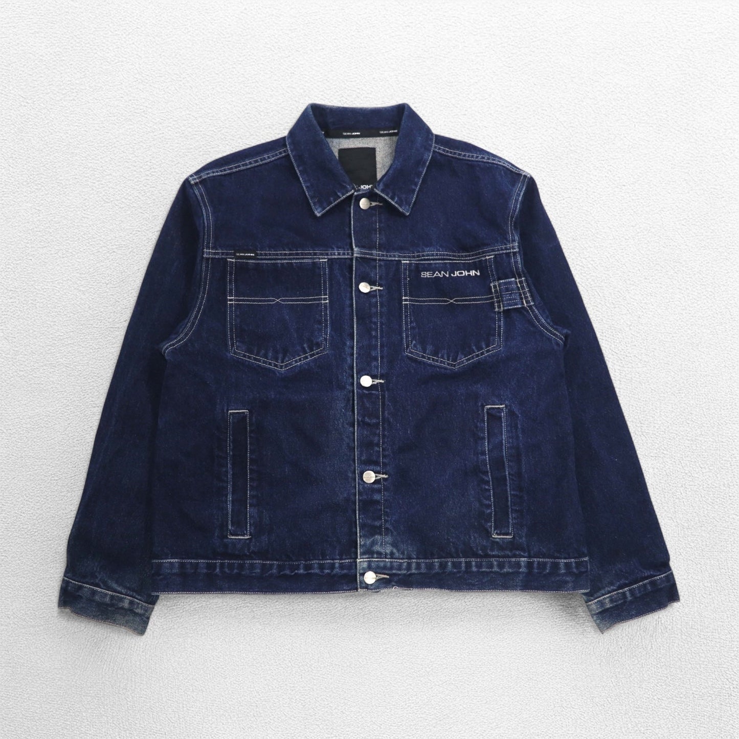 SEAN JOHN 00年代 デニムジャケット Gジャン M インディゴ ブルー ワンポイントロゴ 刺繍