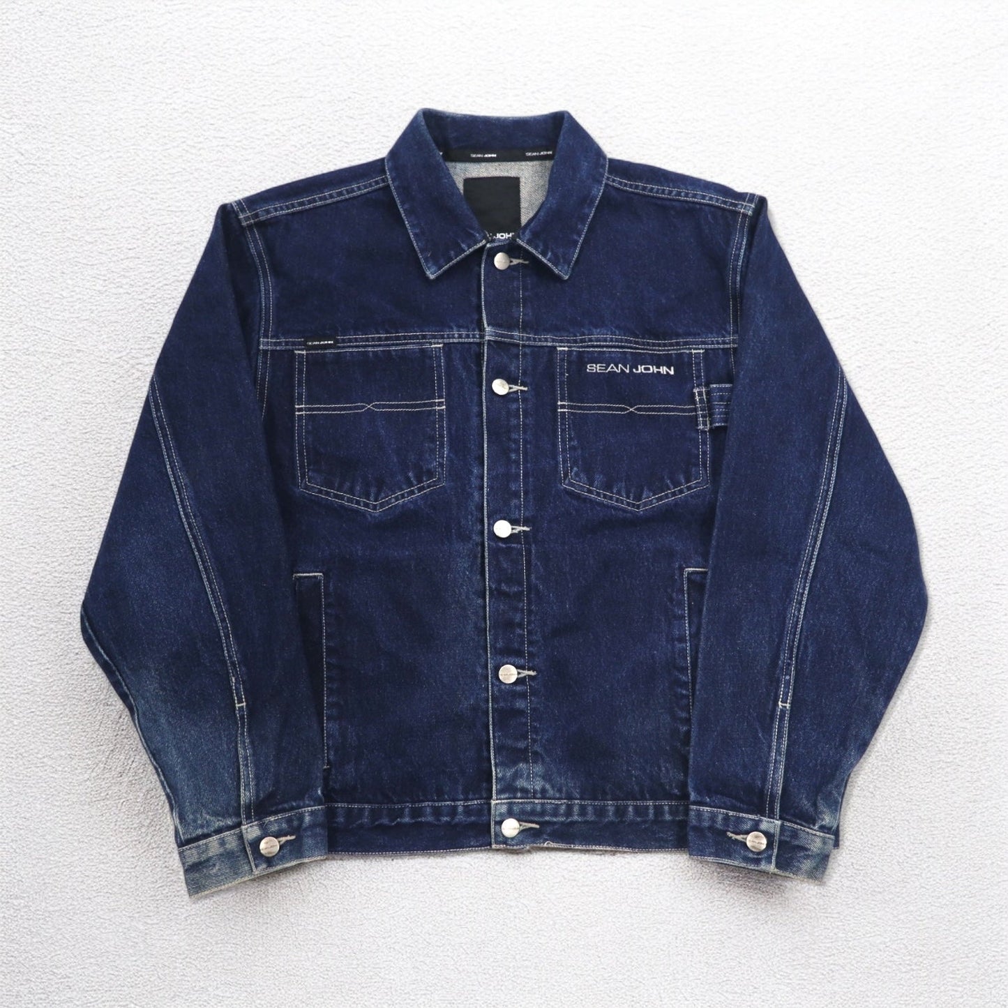 SEAN JOHN 00年代 デニムジャケット Gジャン M インディゴ ブルー ワンポイントロゴ 刺繍