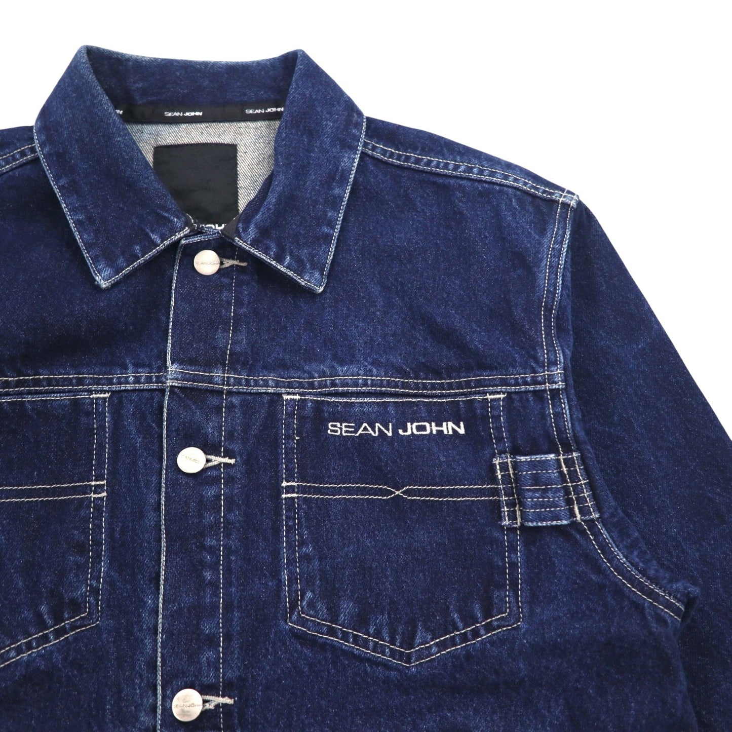 SEAN JOHN 00年代 デニムジャケット Gジャン M インディゴ ブルー ワンポイントロゴ 刺繍
