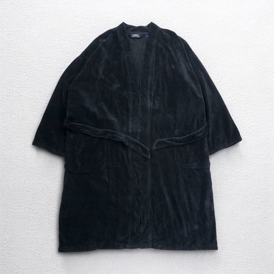 POLO RALPH LAUREN パイル ローブコート ガウン L/XL ブラック コットン ベルト付き