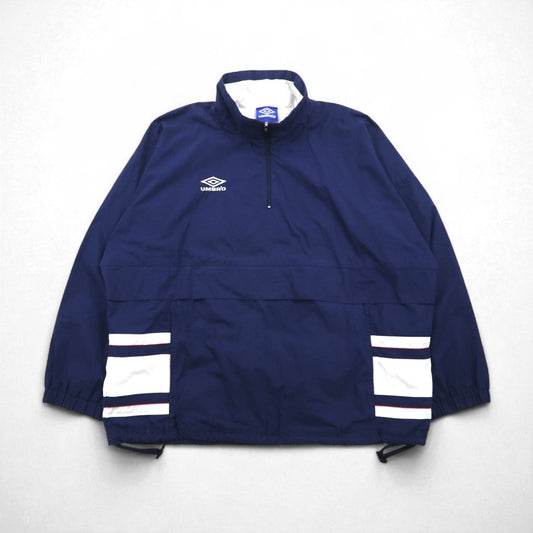 UMBRO 00年代 ハーフジップ アノラックジャケット XL ネイビー ワンポイントロゴ カンガルーポケット