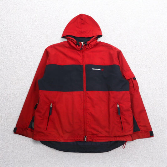 ABERCROMBIE AND FITCH 90年代 マウンテンパーカー XL レッド ネイビー ダブルジップ ドローコード