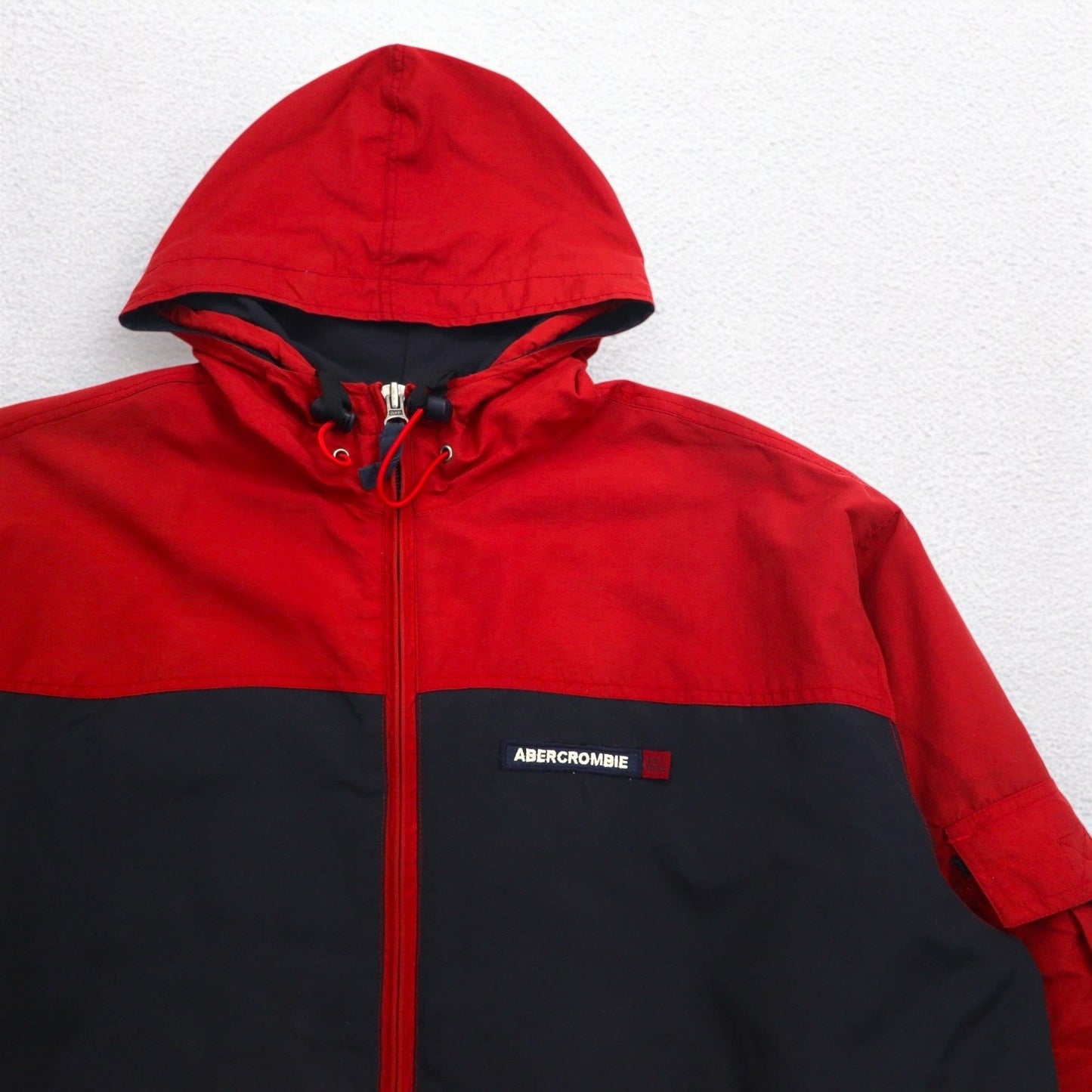 ABERCROMBIE AND FITCH 90年代 マウンテンパーカー XL レッド ネイビー ダブルジップ ドローコード