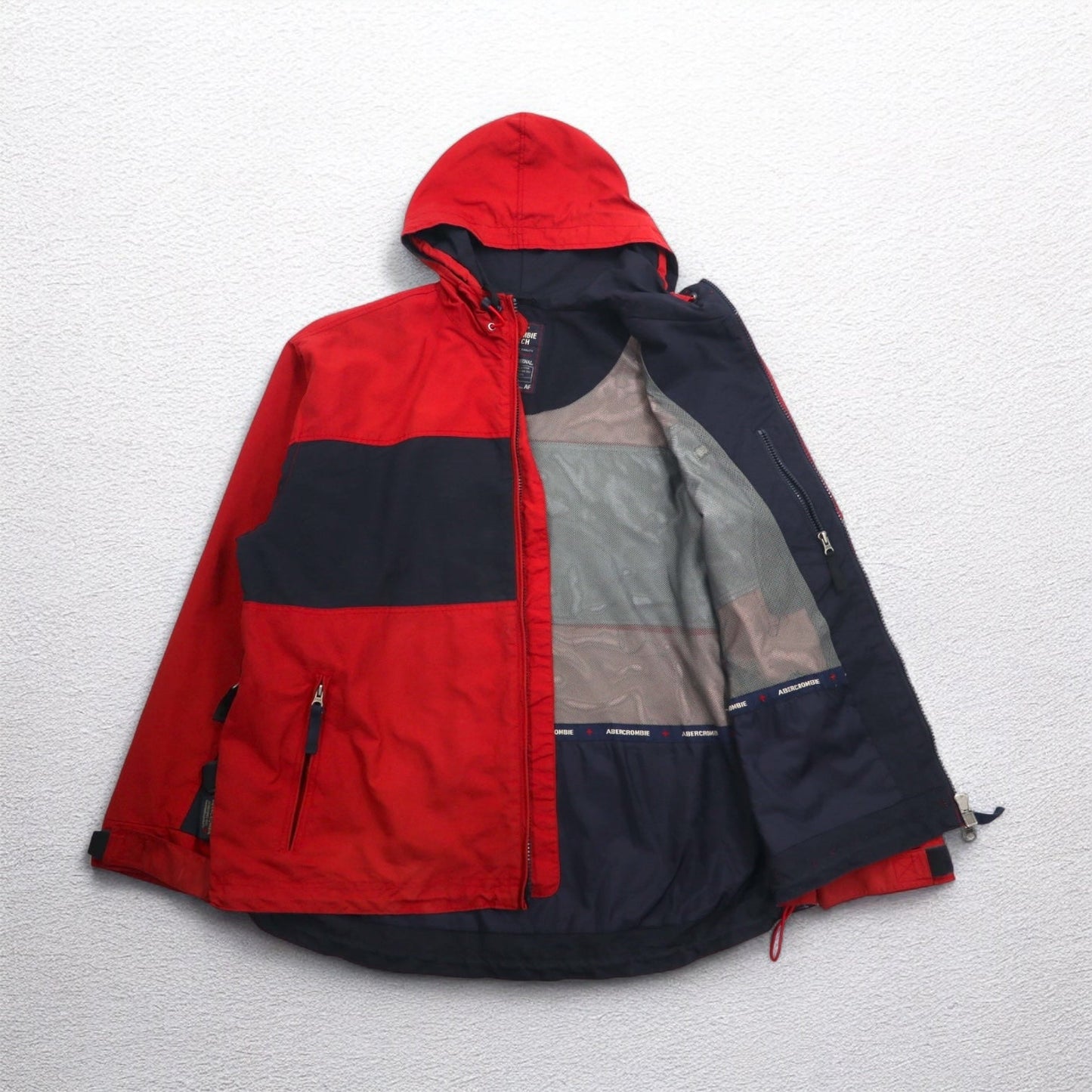 ABERCROMBIE AND FITCH 90年代 マウンテンパーカー XL レッド ネイビー ダブルジップ ドローコード