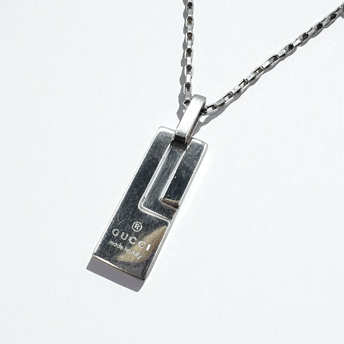 GUCCI トレードマーク Gモチーフ ロゴプレート チェーン ネックレス ペンダント SV925 イタリア製