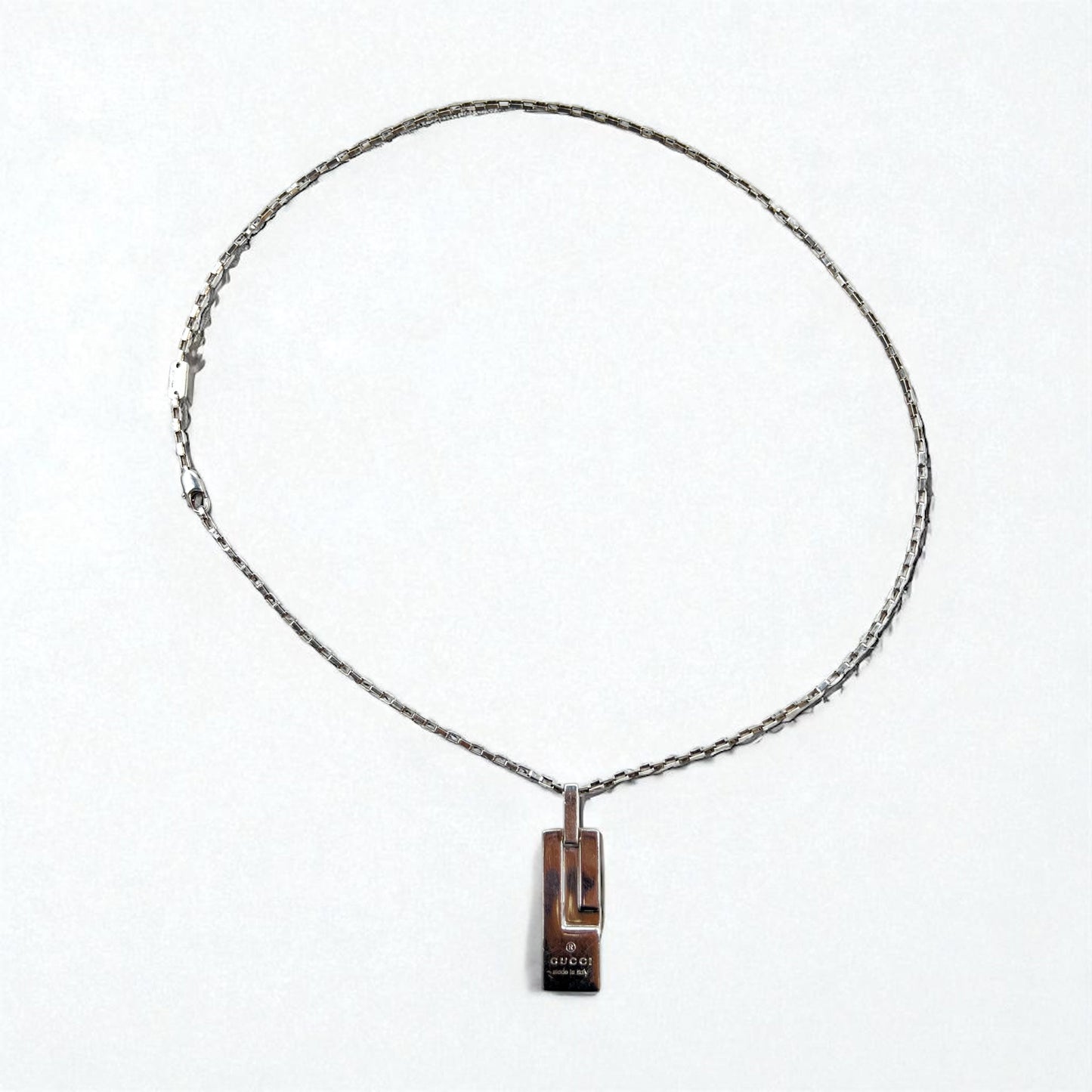 GUCCI トレードマーク Gモチーフ ロゴプレート チェーン ネックレス ペンダント SV925 イタリア製