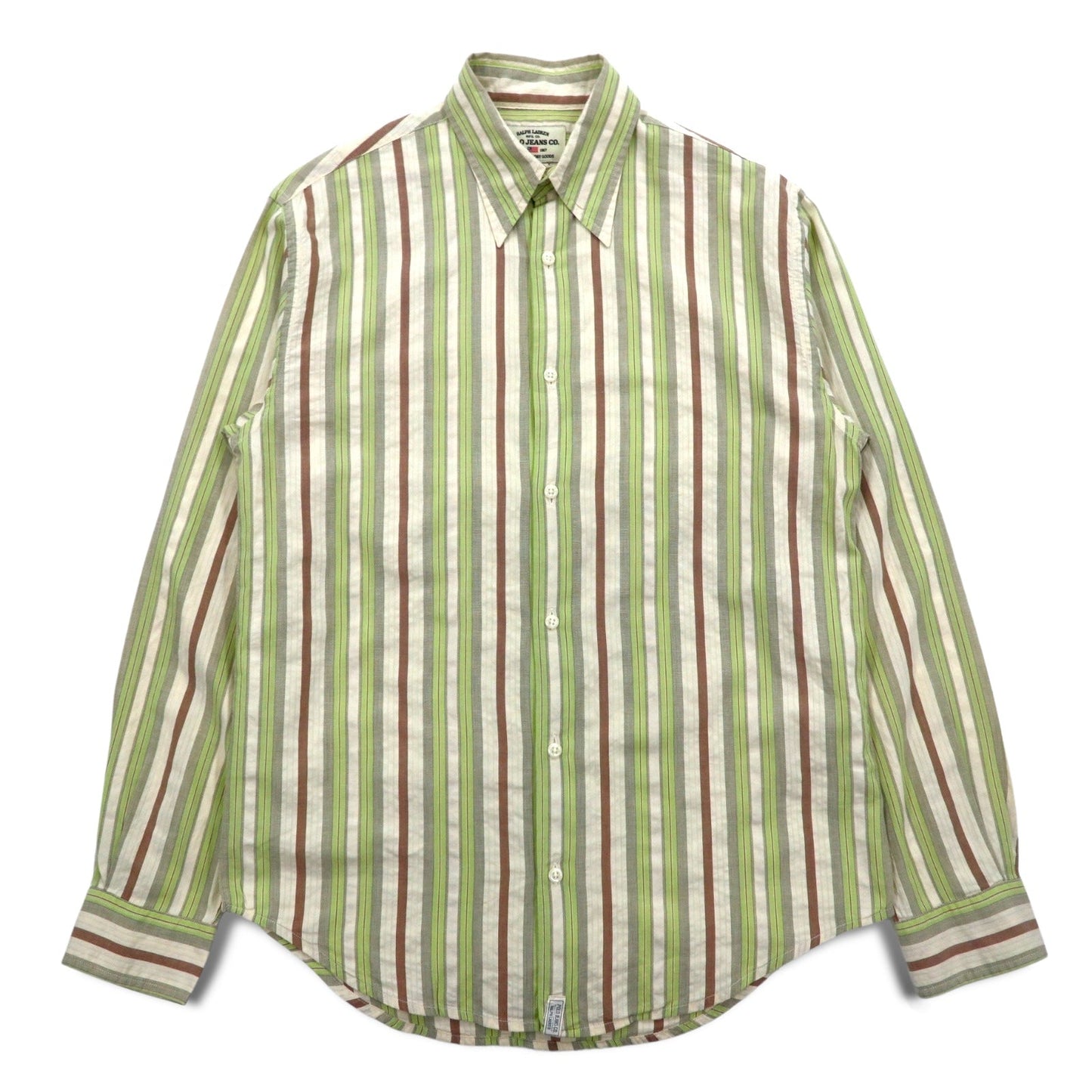 POLO JEANS CO. RALPH LAUREN 90年代 マルチストライプシャツ L グリーン コットン