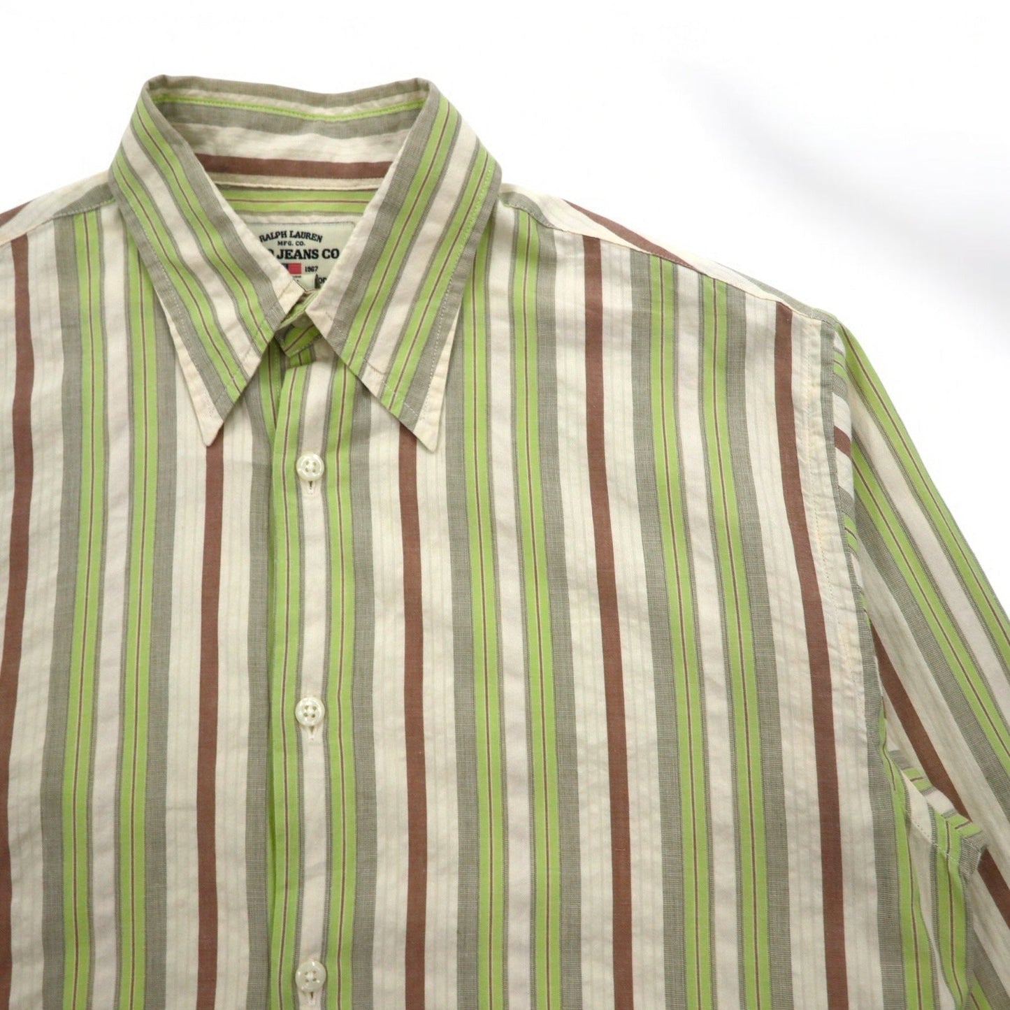 POLO JEANS CO. RALPH LAUREN 90年代 マルチストライプシャツ L グリーン コットン