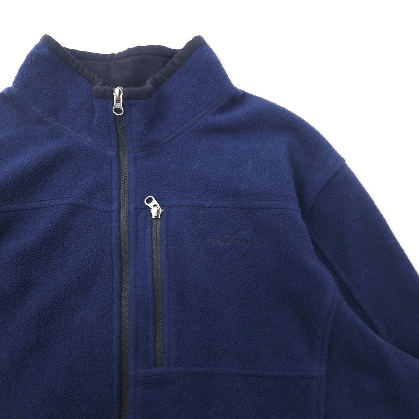 Eddie Bauer カナダ製 フルジップ フリースジャケット XL ネイビー ポリエステル ワンポイントロゴ刺繍