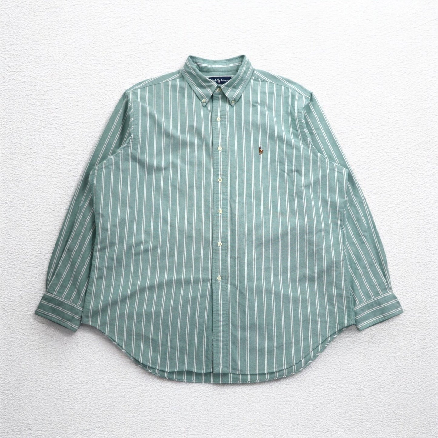 Ralph Lauren 90年代 オックスフォード ボタンダウンシャツ XL グリーン ストライプ スモールポニー刺繍