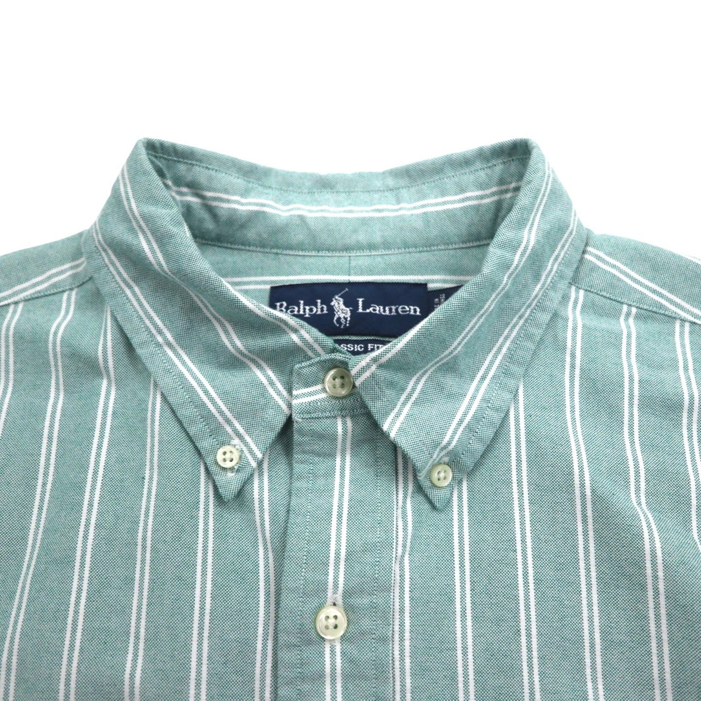 Ralph Lauren 90年代 オックスフォード ボタンダウンシャツ XL グリーン ストライプ スモールポニー刺繍