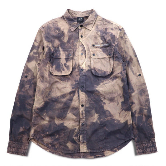 A|X ARMANI EXCHANGE タイダイ ブリーチ加工 ユーティリティシャツ M グレー ミリタリー フラップポケット