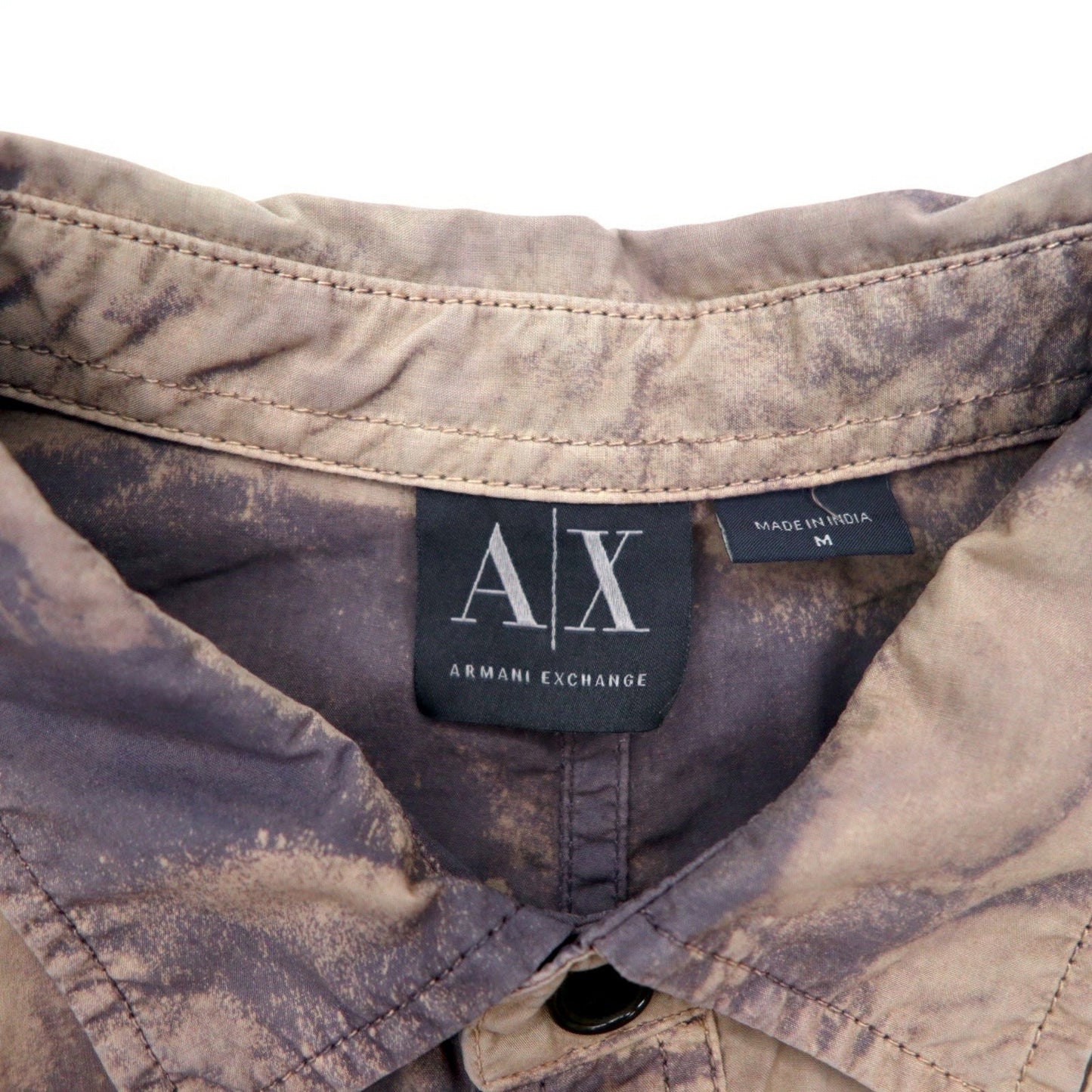 A|X ARMANI EXCHANGE タイダイ ブリーチ加工 ユーティリティシャツ M グレー ミリタリー フラップポケット