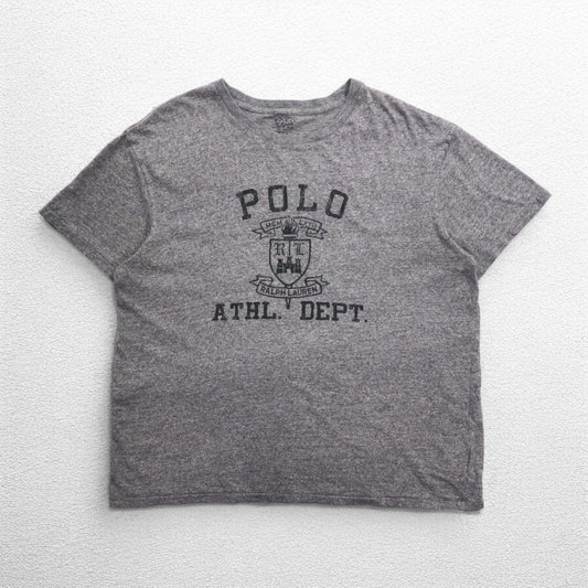 POLO RALPH LAUREN エンブレムロゴ プリント Tシャツ L グレー コットン ATHL.DEPT.