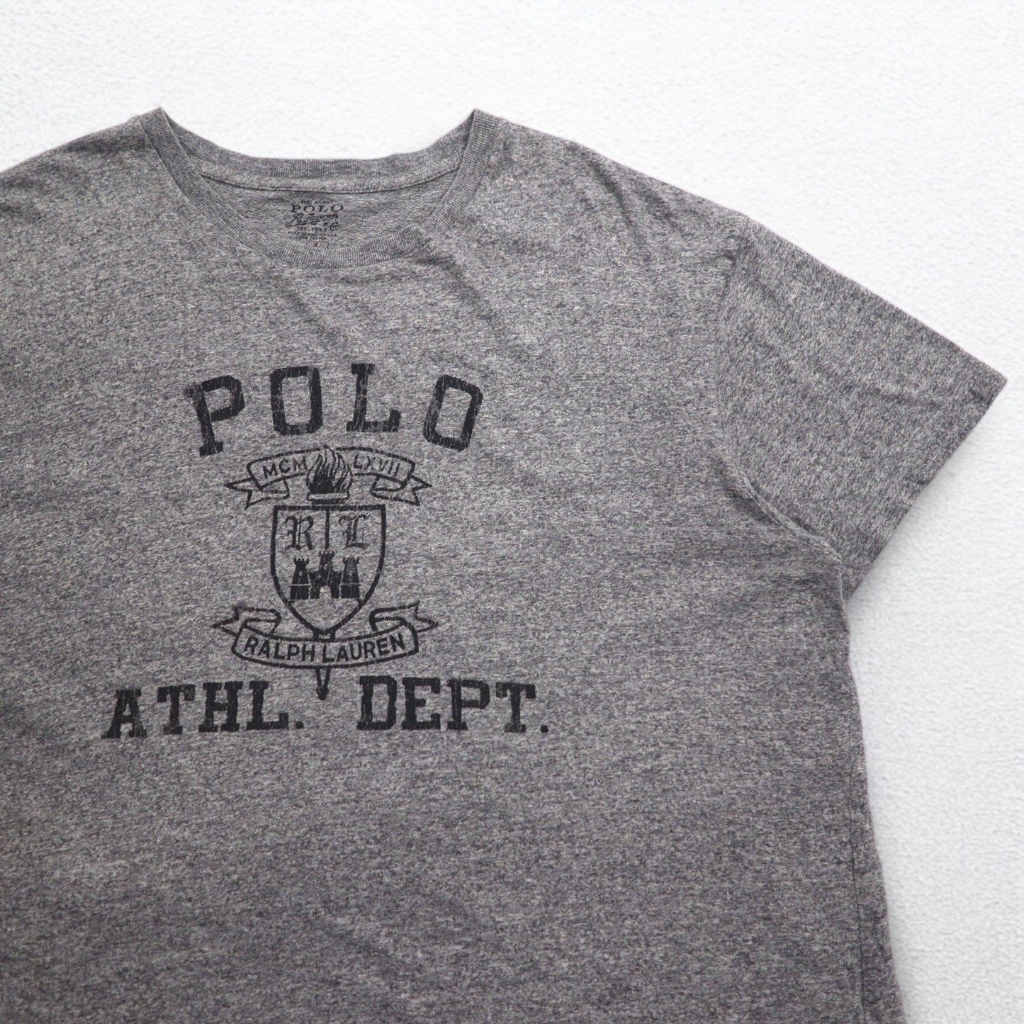 POLO RALPH LAUREN エンブレムロゴ プリント Tシャツ L グレー コットン ATHL.DEPT.