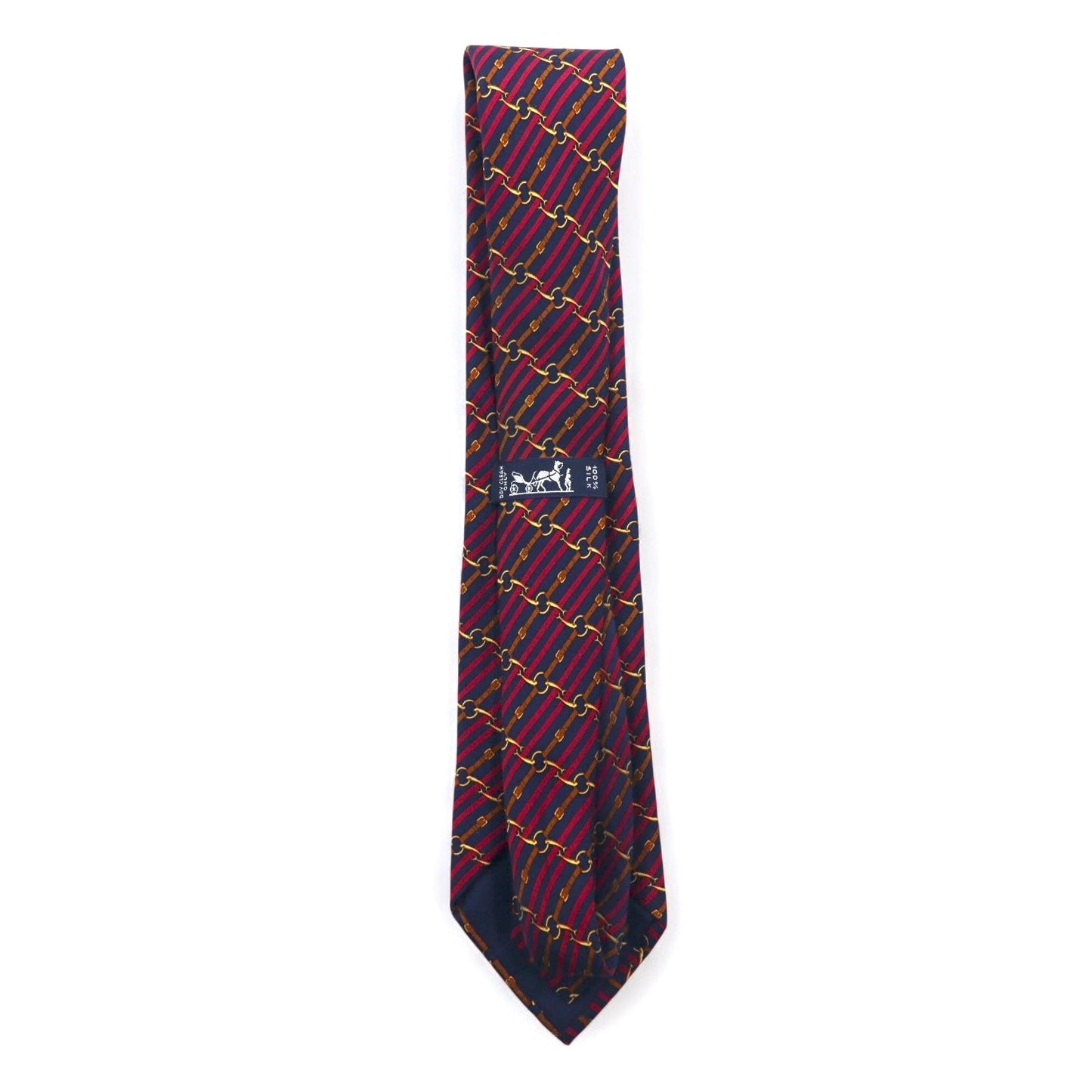 HERMES フランス製 ネクタイ ネイビー シルク 総柄 ホースビット ベルト 986 SA