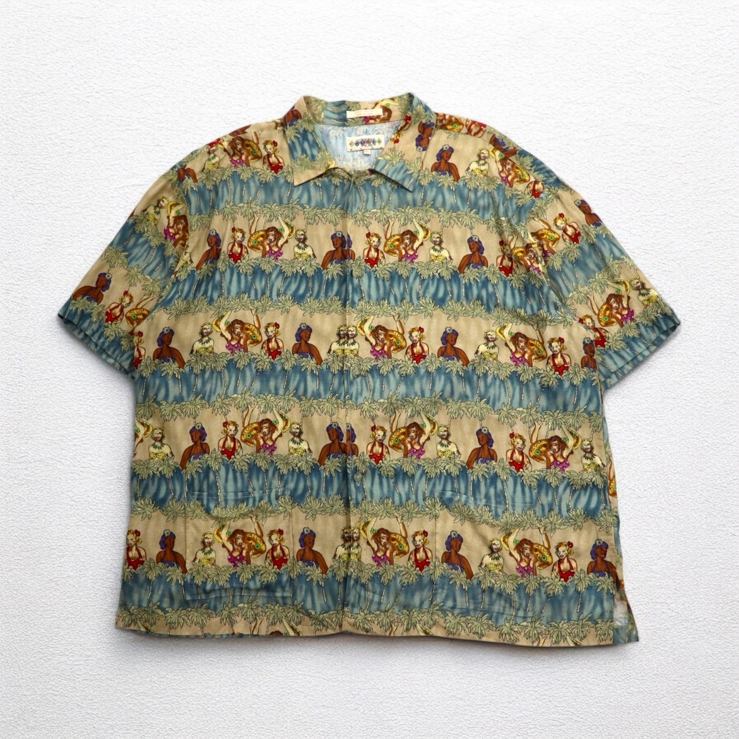 CAMPIA MODA 90年代 アロハシャツ XL カーキ レーヨン 総柄 フラガール