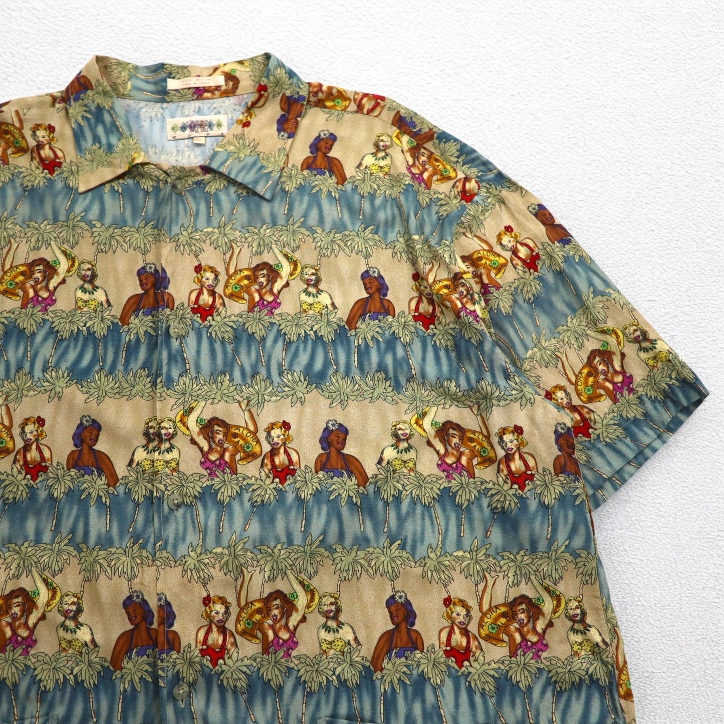 CAMPIA MODA 90年代 アロハシャツ XL カーキ レーヨン 総柄 フラガール