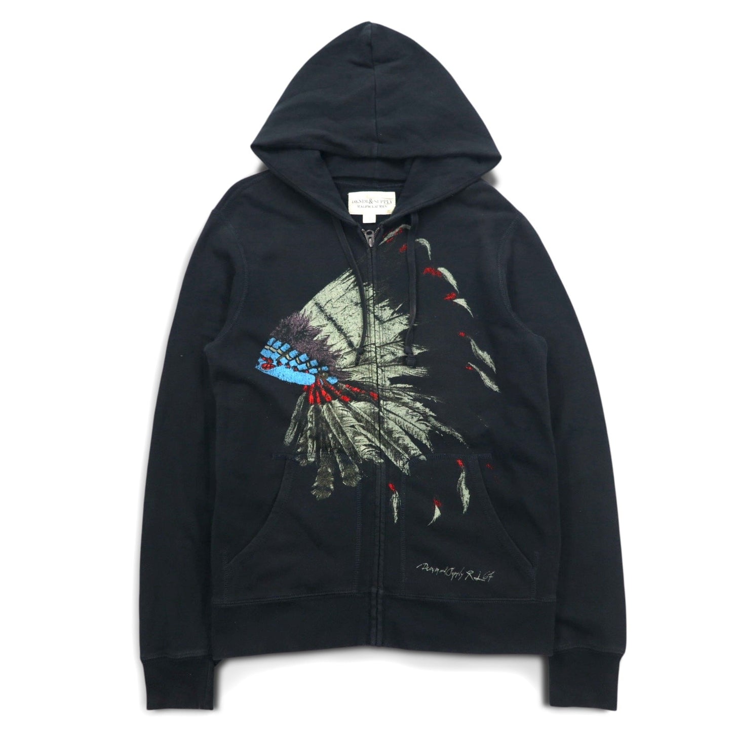 DENIM & SUPPLY RALPH LAUREN インディアンプリント フルジップパーカー S ブラック コットン