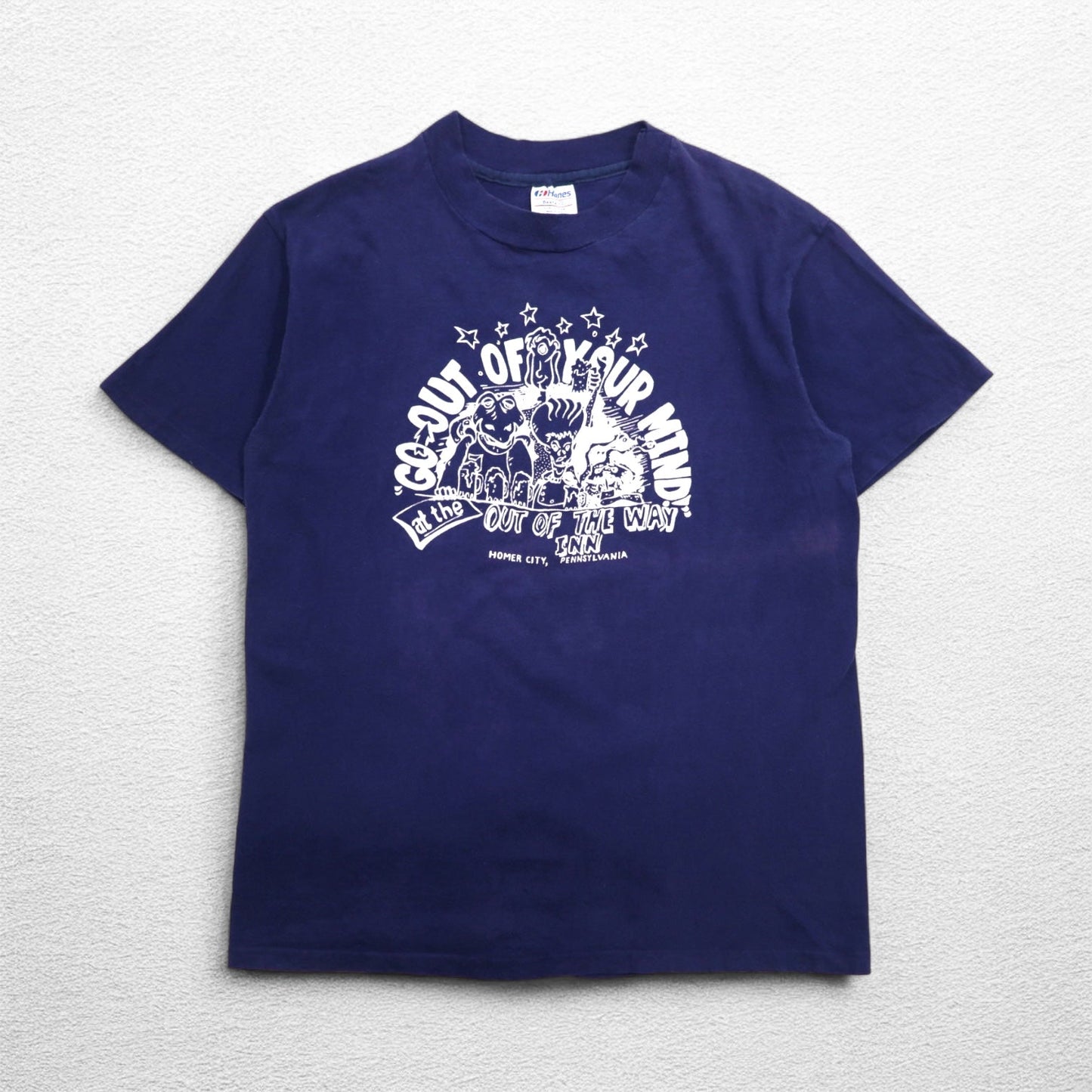 Hanes 80年代 USA製 シングルステッチ Beefy Tシャツ L ネイビー コットン GO OUT OF YOUR MIND