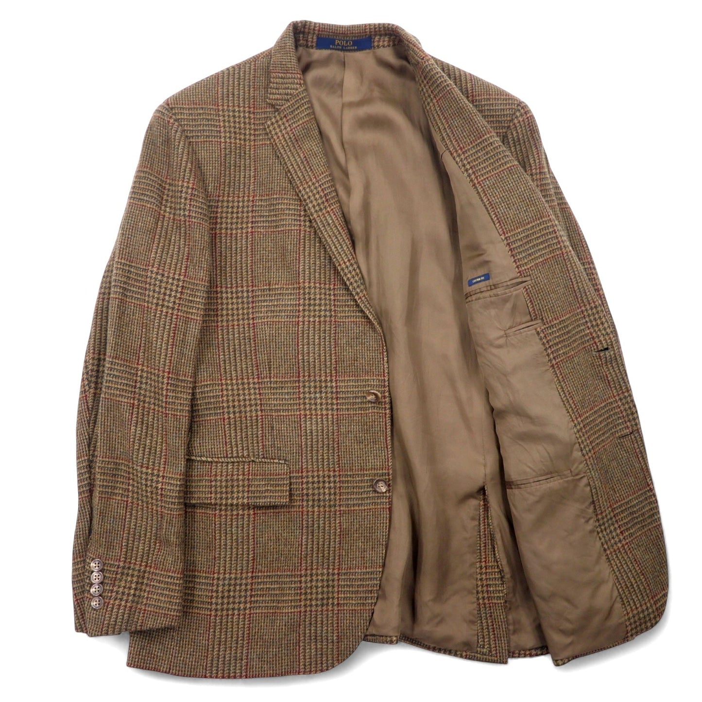 POLO RALPH LAUREN 2B テーラードジャケット L ブラウン ウール チェック スロバキア製 CUSTOM FIT