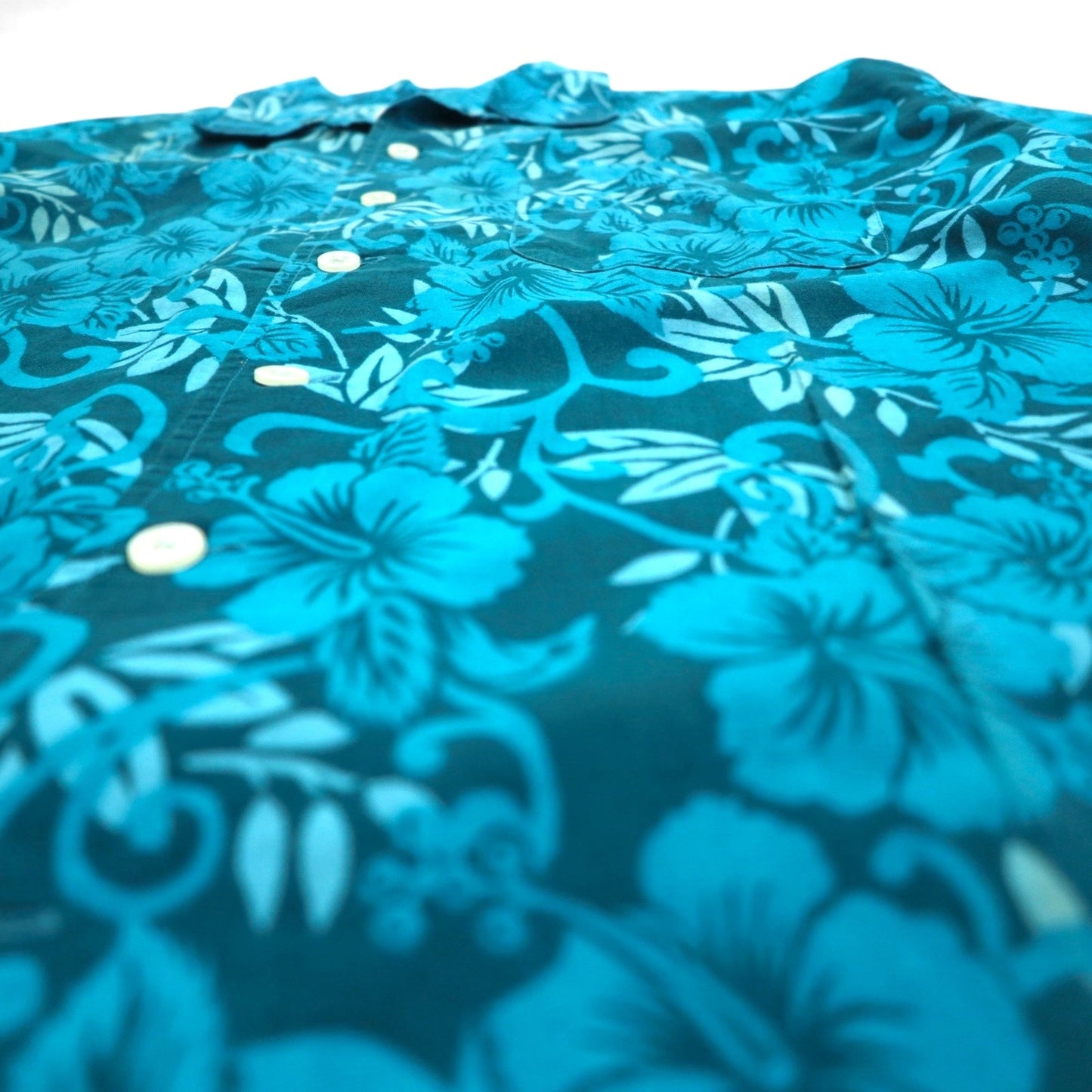 Lee SPORT 90年代 開襟 オープンカラー アロハシャツ L ブルー コットン 総柄 ハイビスカス