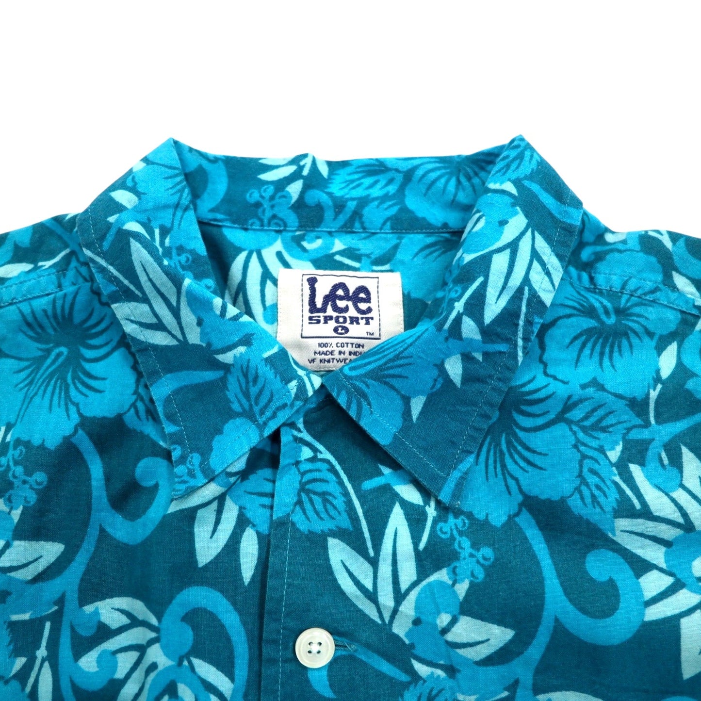 Lee SPORT 90年代 開襟 オープンカラー アロハシャツ L ブルー コットン 総柄 ハイビスカス