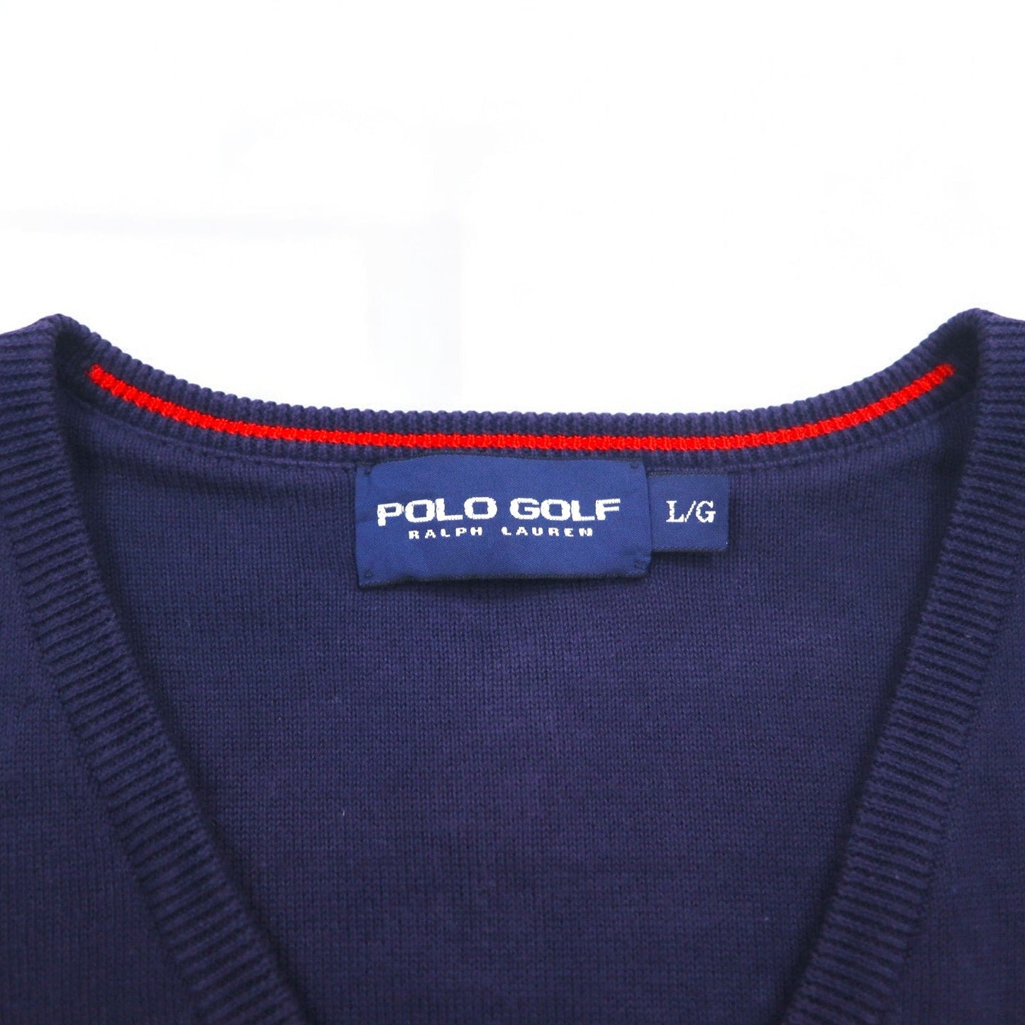POLO GOLF RALPH LAUREN Vネック コットンニット セーター L ネイビー ポニー ロゴ刺繍 Royal St George's